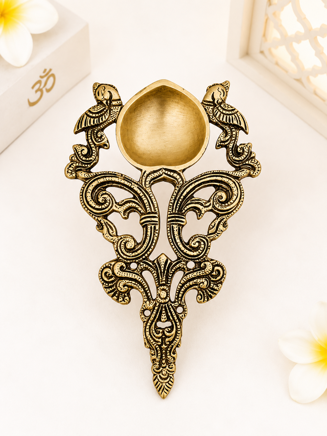 Handcrafted Brass Peacock Aarti Spoon for Home Temple, Pooja Room & Spiritual Decor