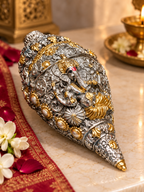 Premium Brass Bell & Decorative Resin Shankh Gift Set (Without Box – Gift Box on Order) | Diwali, Navratri & Festive Corporate Gifts