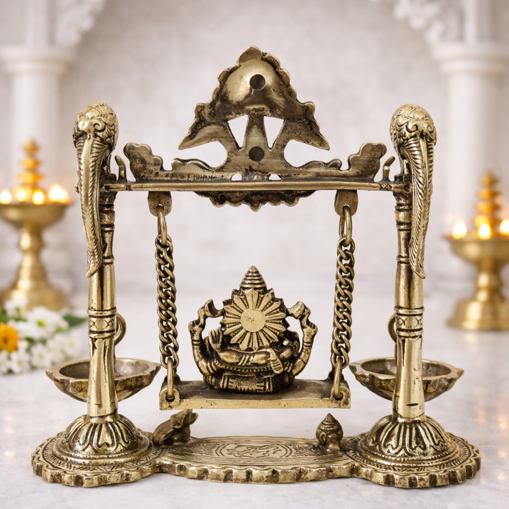 Ganesha Statue on Swing, Ganesh Idol on Jhoola in Brass for Office,Home decor