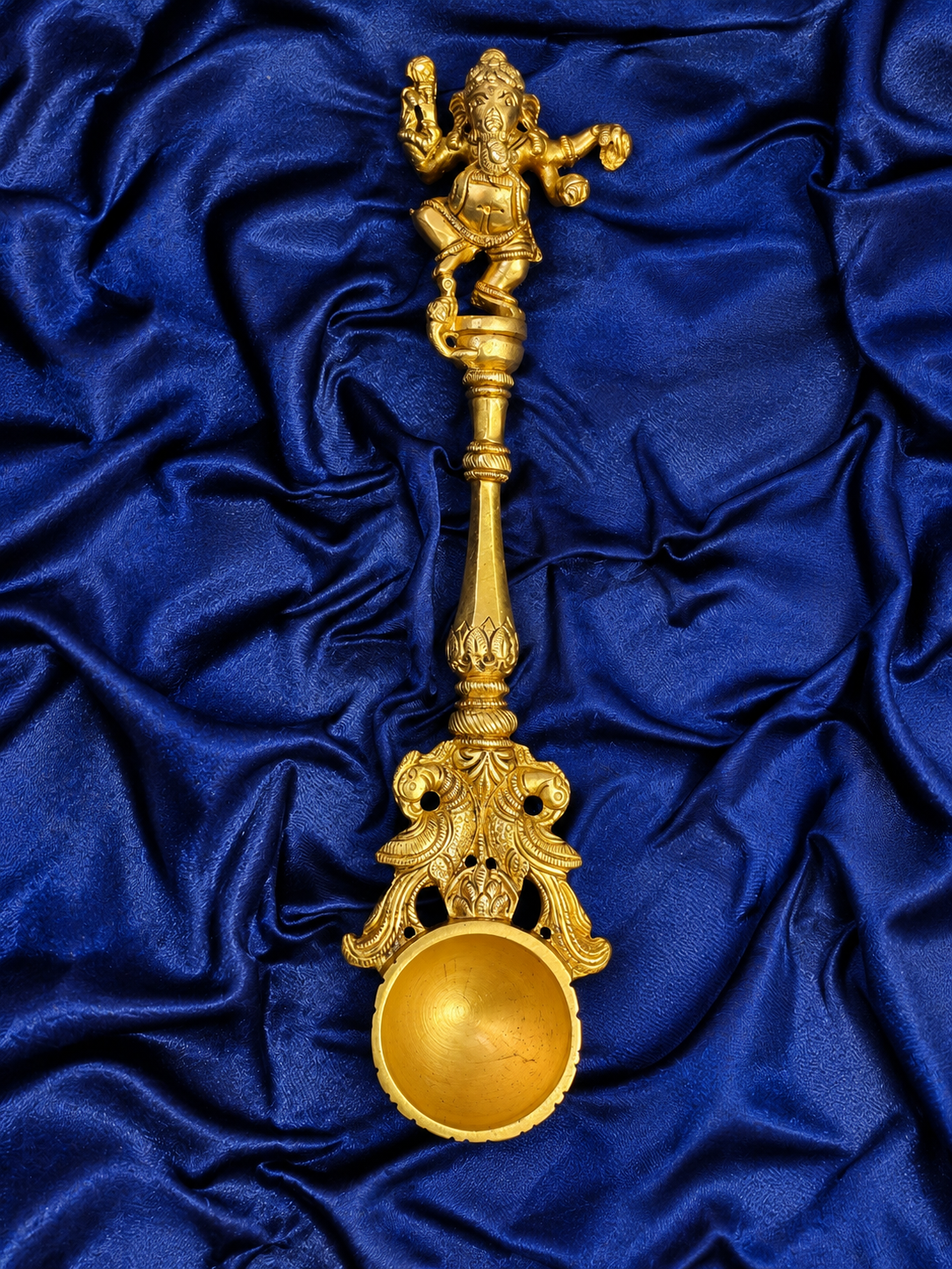 Brass Achmani Havan Spoon with Ganesh Ji in Velvet Gift Box
