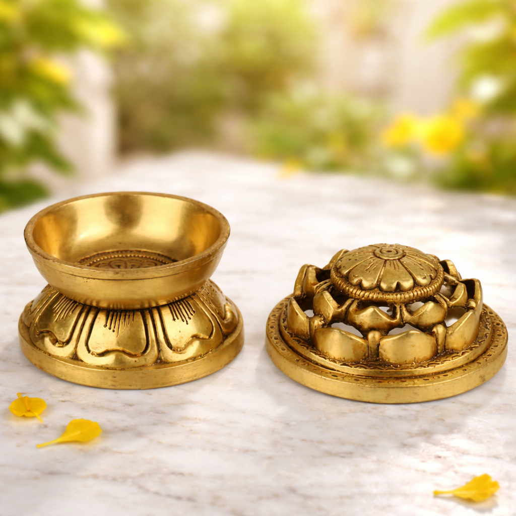 Lotus Shape Dhoop Dani Tealight Candle Holder for Home Office Temple Mandir Pooja Puja Room