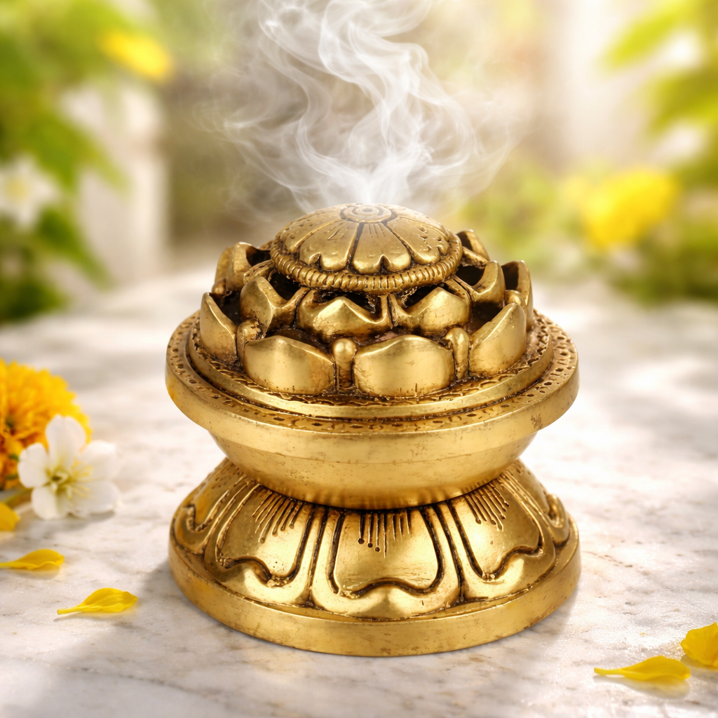 Lotus Shape Dhoop Dani Tealight Candle Holder for Home Office Temple Mandir Pooja Puja Room