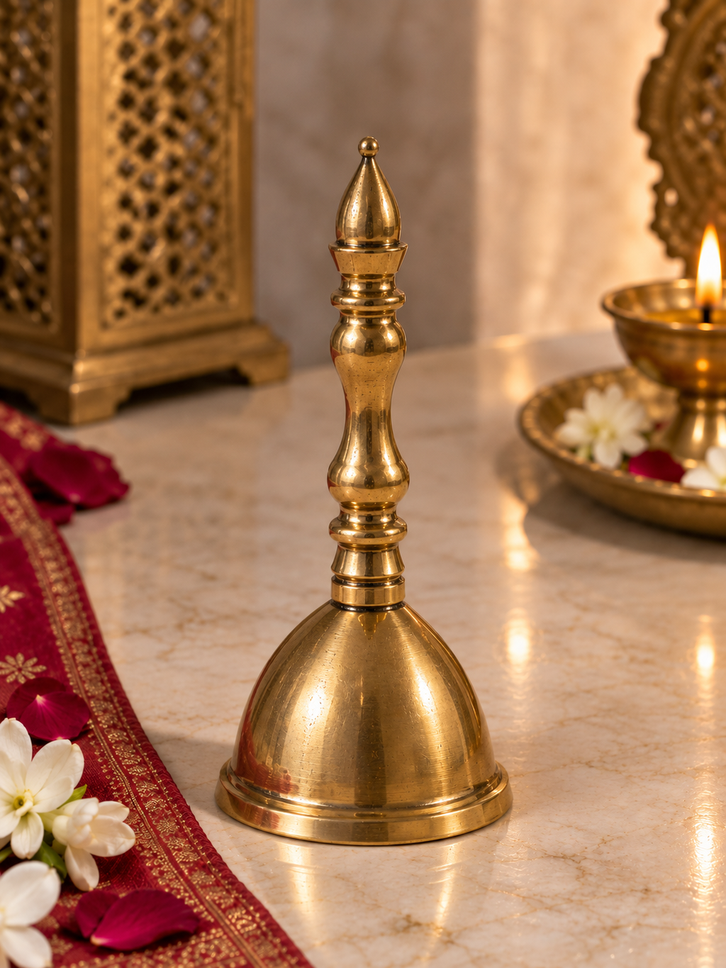 Premium Brass Bell & Decorative Resin Shankh Gift Set (Without Box – Gift Box on Order) | Diwali, Navratri & Festive Corporate Gifts