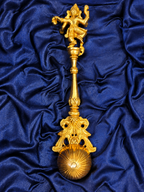 Brass Achmani Havan Spoon with Ganesh Ji in Velvet Gift Box