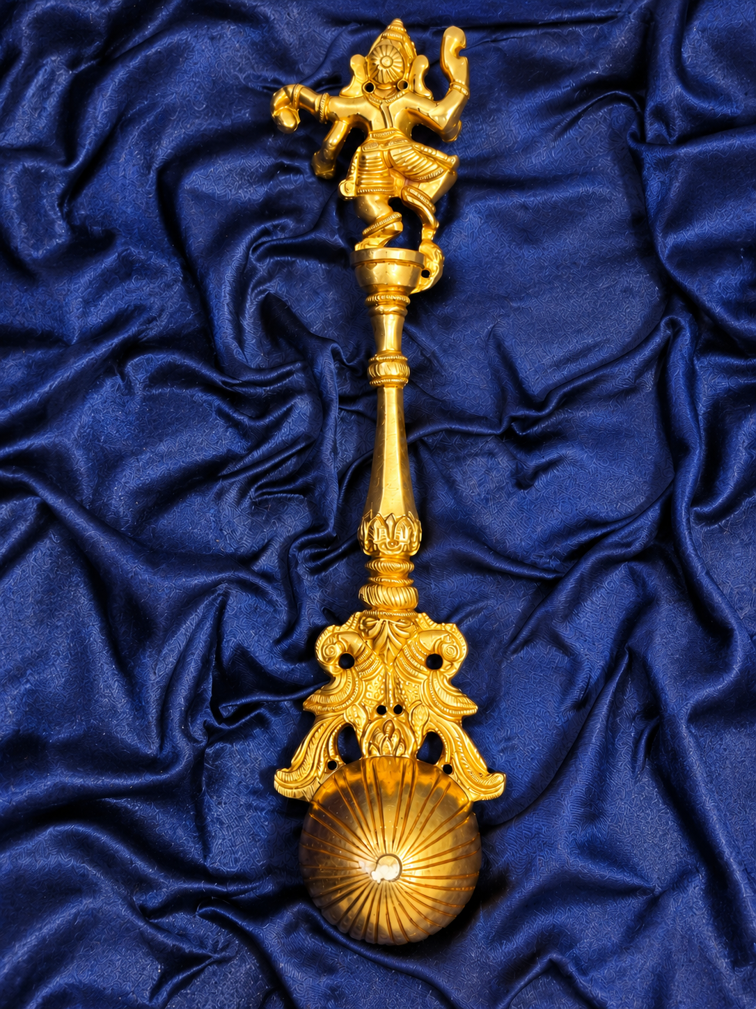 Brass Achmani Havan Spoon with Ganesh Ji in Velvet Gift Box