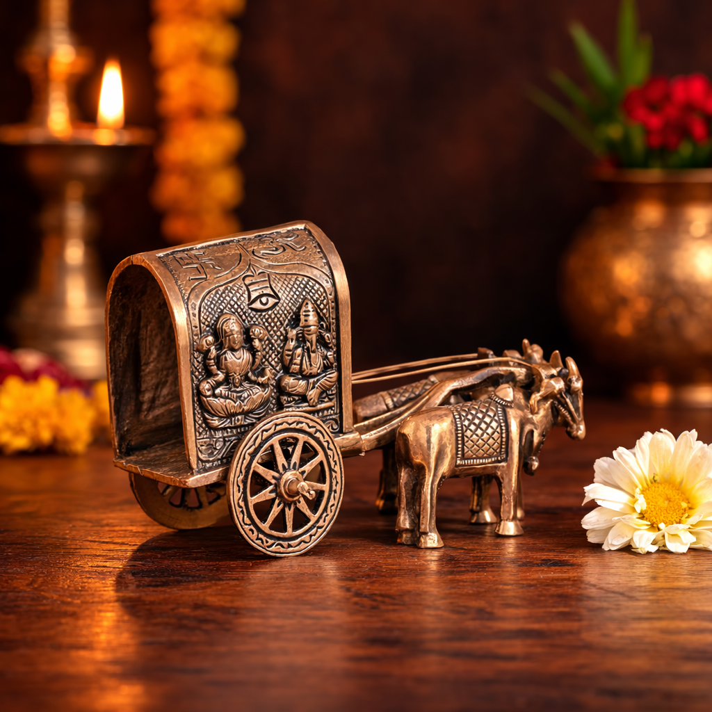 Laxmi Ganesh Symbolized Bullock Cart Showpiece Statue for Home Decor Pooja Temple Decor
