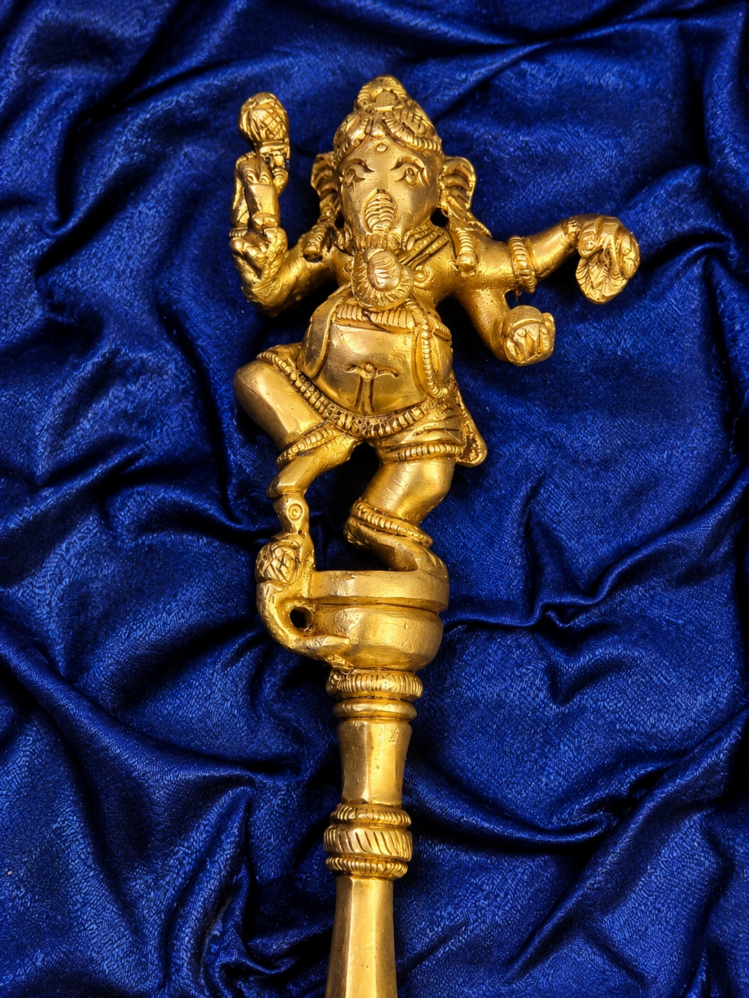 Brass Achmani Havan Spoon with Ganesh Ji in Velvet Gift Box