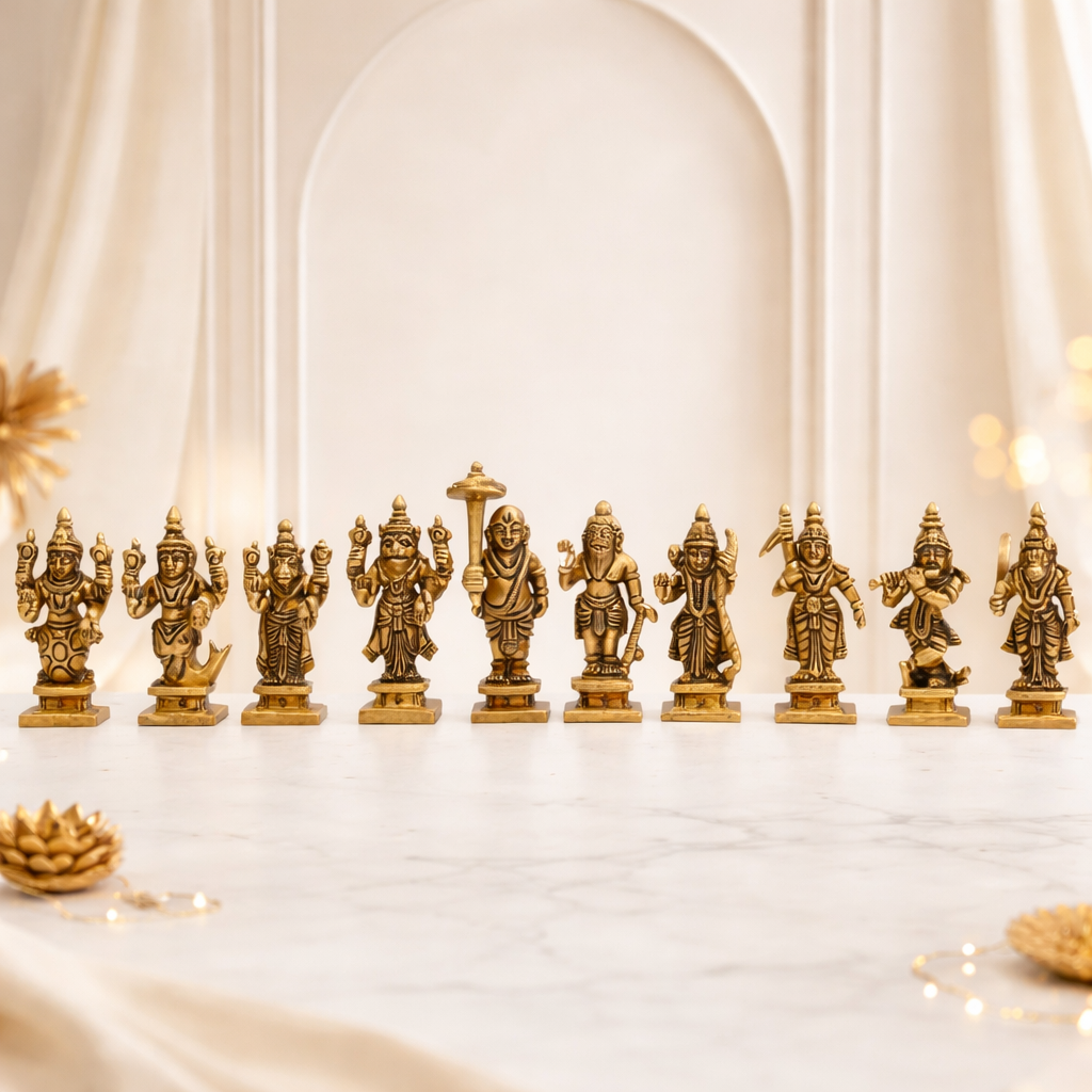 Dashavtar Lord Vishnu Ten Avatar Divine Idol Statue Puja Home Decor Set of of 10 Pcs
