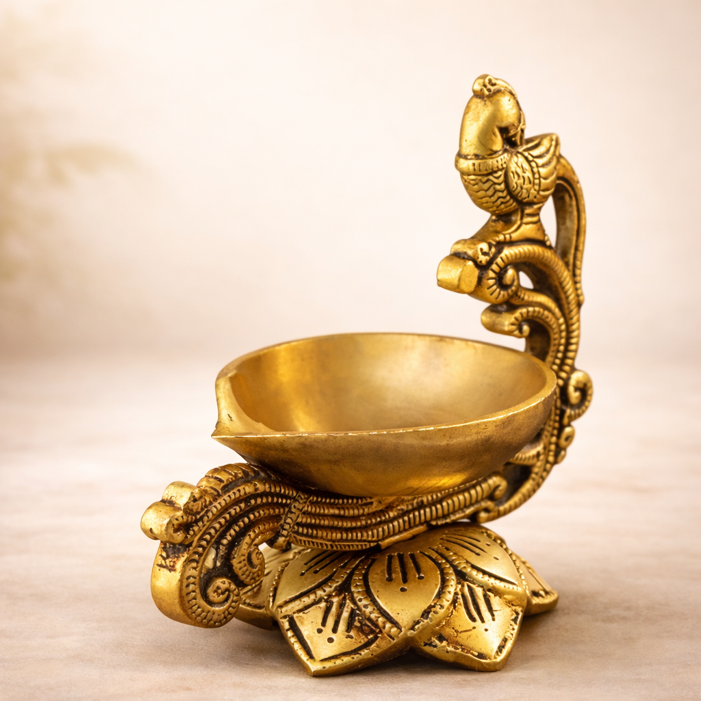 Lotus Design Brass Diya for Puja/Decoration, Deepak for Home & Office Decoration for Mandir/Festivals/Rituals